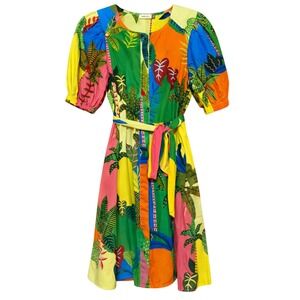 Maude Vivante Tropical Resortcore Dress Women Size S Colorful Dopamine Belted